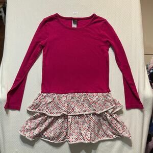 Tea Girls long sleeve Dress size 6 Pink Crew neck Cotton knee length